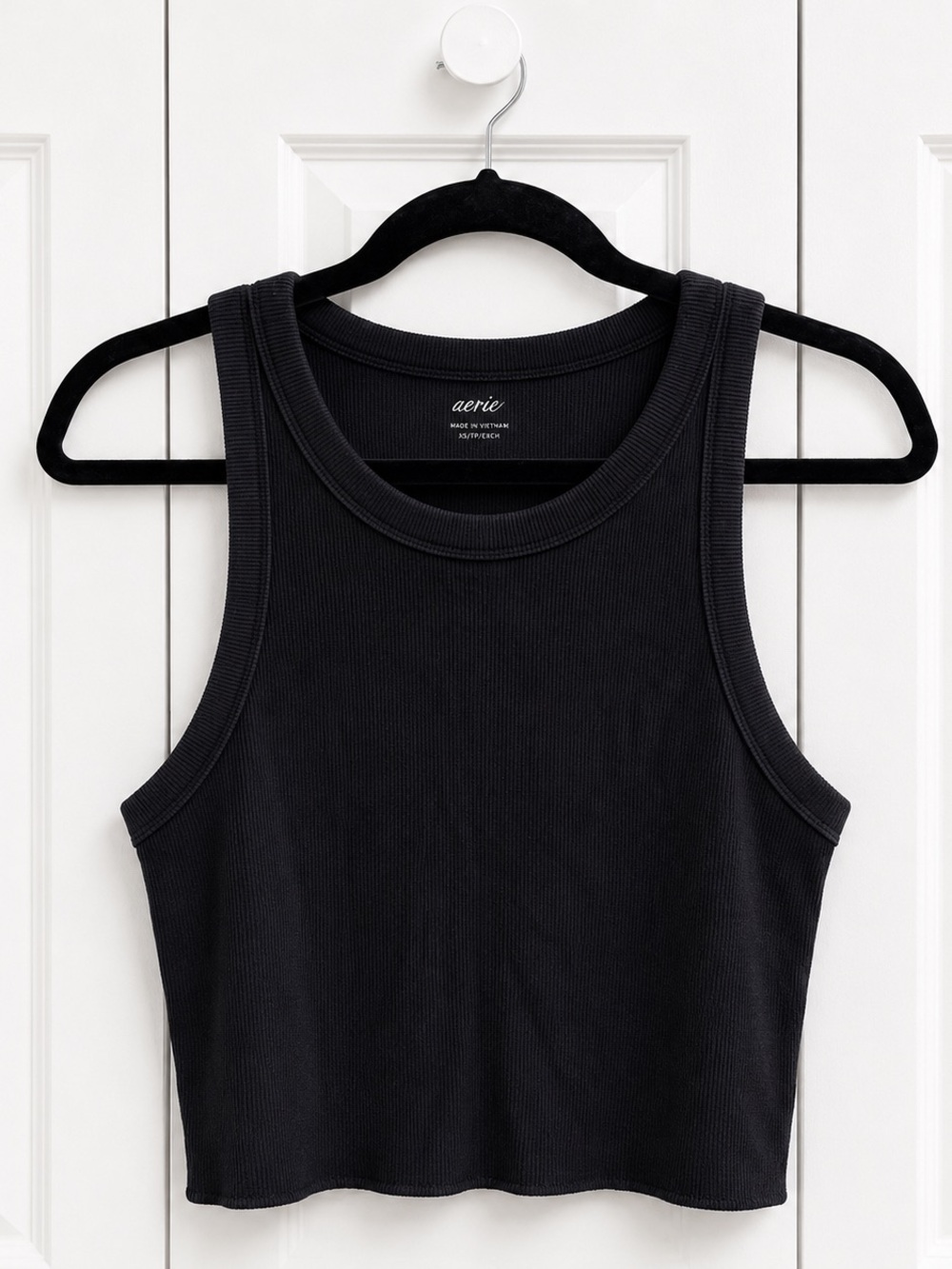 aerie Black Ribbed Tank Crop Top